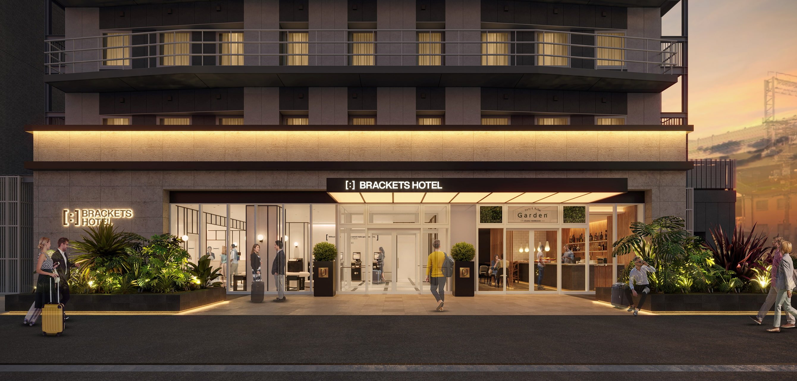 夕方のBRACKETS HOTELの外観のイメージ
